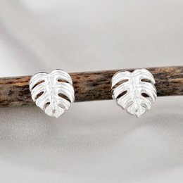 Monstera Leaves Stud Earrings - 925 Sterling Silver - Exotic Leaves Jewelry - EAR925-45