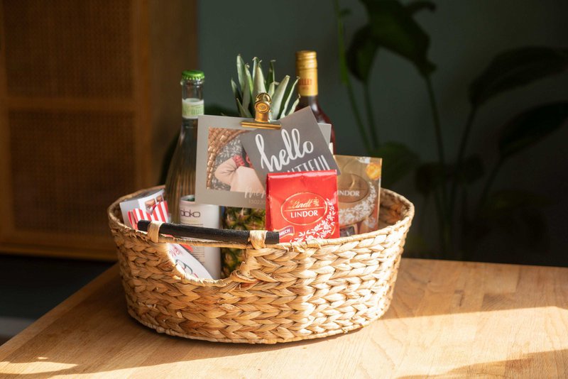 Large laundry tub, basket braided out of water hyacinth with wooden handles