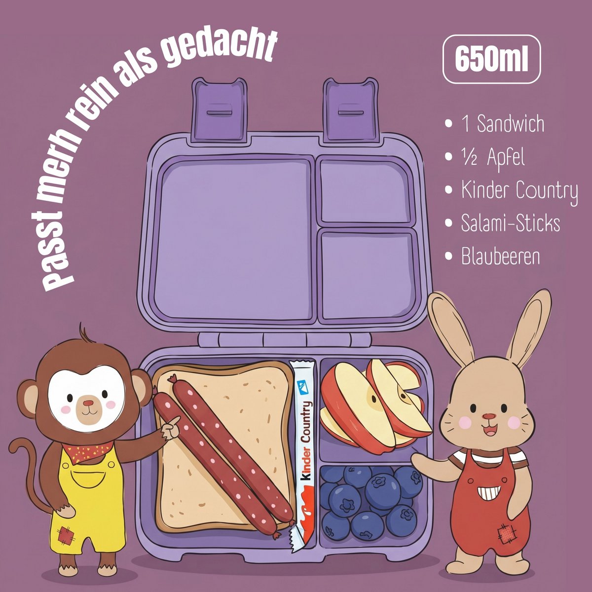 Leaf can with compartments, light & leak -proof - unicorn purple