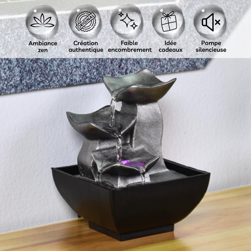 Zimmerbrunnen – Boro – Ideale dekorative Zen-Atmosphäre – kleines dekoratives Modell – LED-Lichtfluss – modern und schlicht