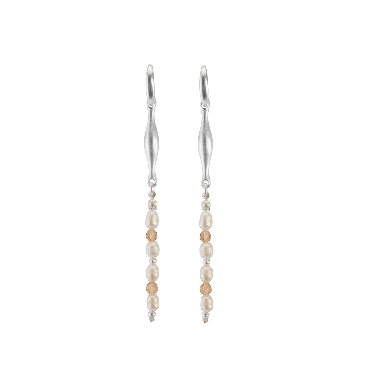 Pearls earrings with Pearl White and glass in plated Silver