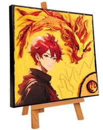 "3D manga painting kit with fire-haired anime character, red and yellow flames, sensory art craft set"
