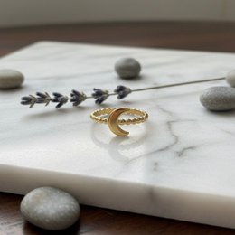 ANILLO LUNA BEAD – Anillo de luna dorado ajustable e impermeable