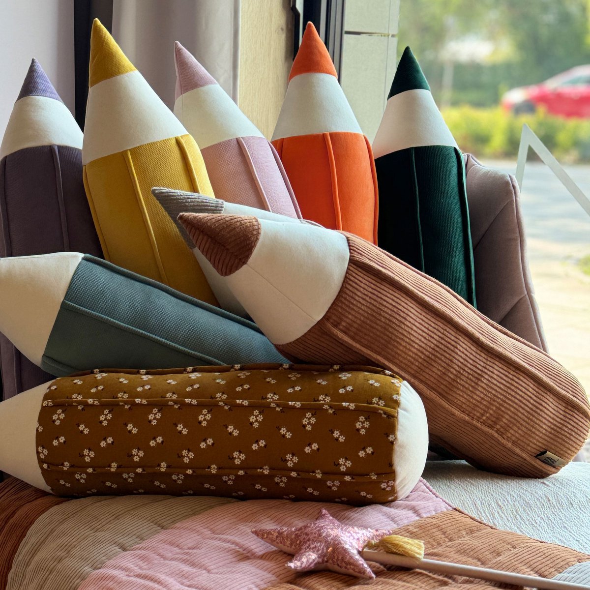 Corduroy crayon pillow “Carmel”