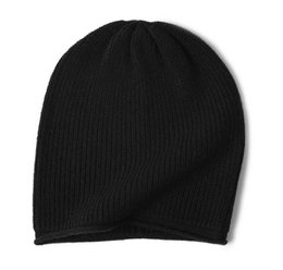 Black cashmere fine rib beanie with a classic, minimalist design.