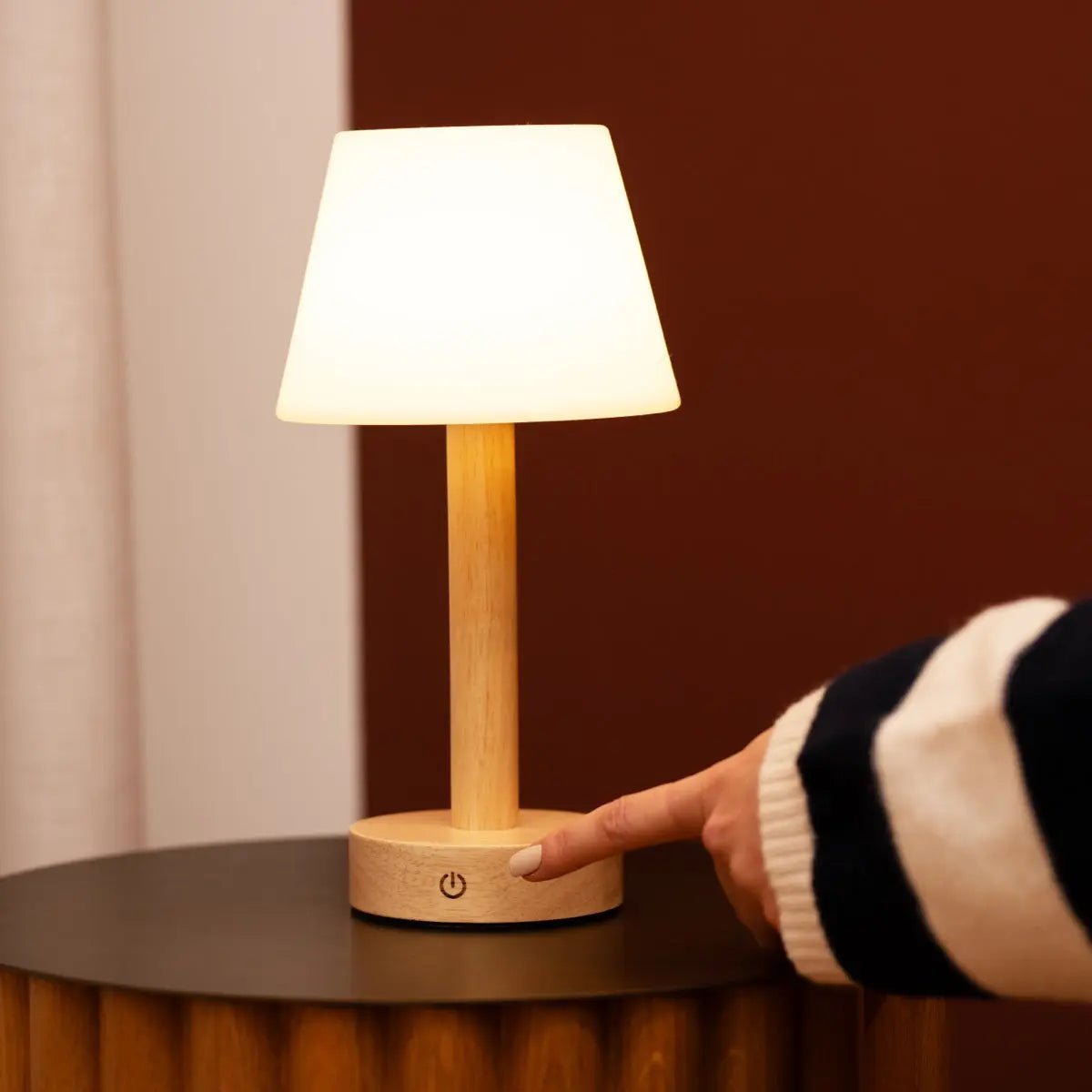 Zoë Light Brown Wooden Rechargeable Table Lamp