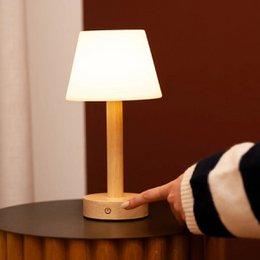 Zoë Light Brown Wooden Rechargeable Table Lamp