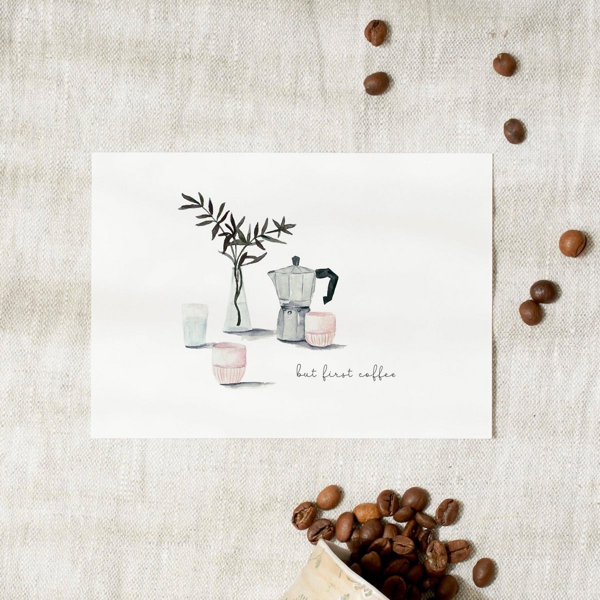 Ansichtkaart - Maar eerst koffie