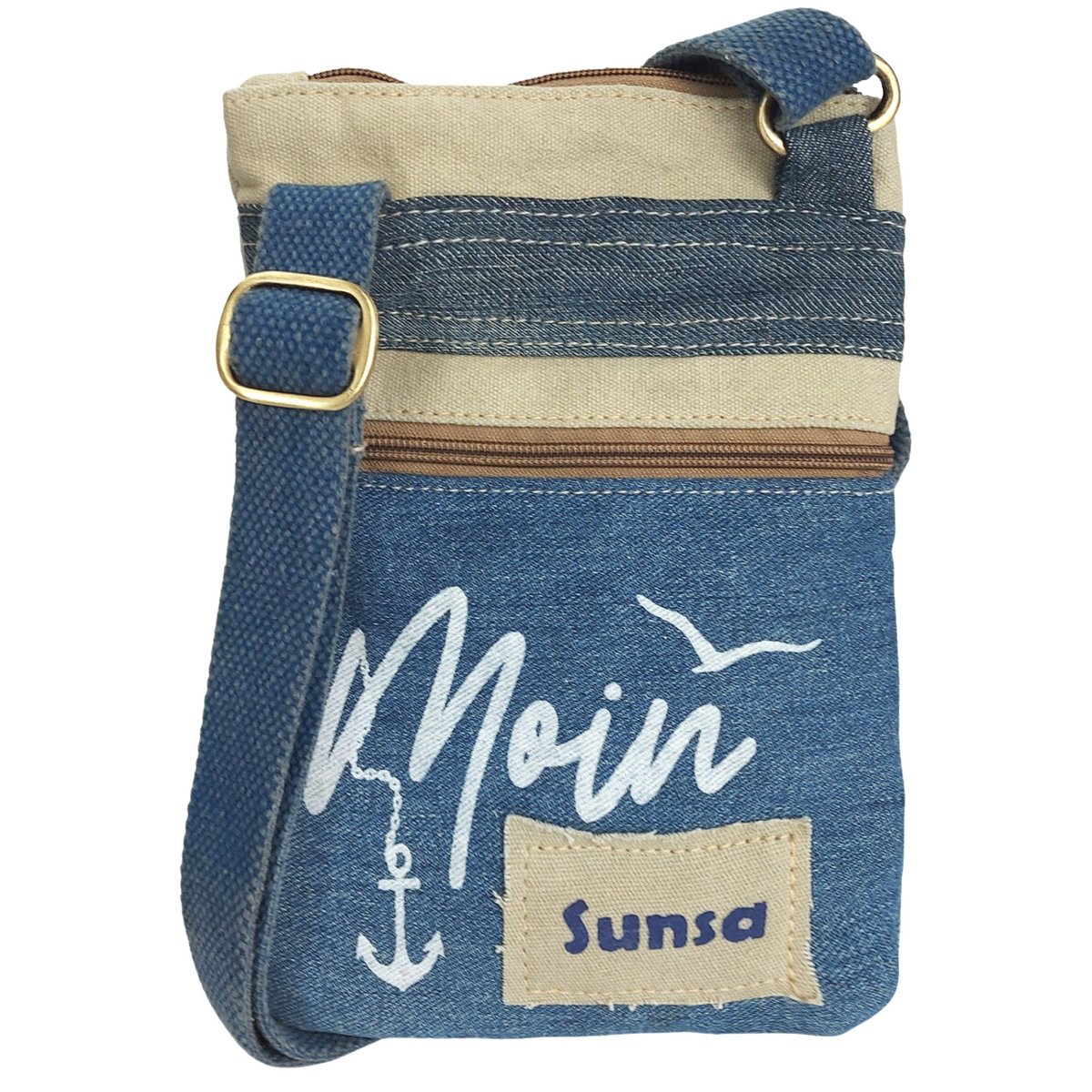 Sunsa dames schoudertas. Schoudertas in maritieme stijl. Canvas handtas. kleine crossbodytas voor dames.