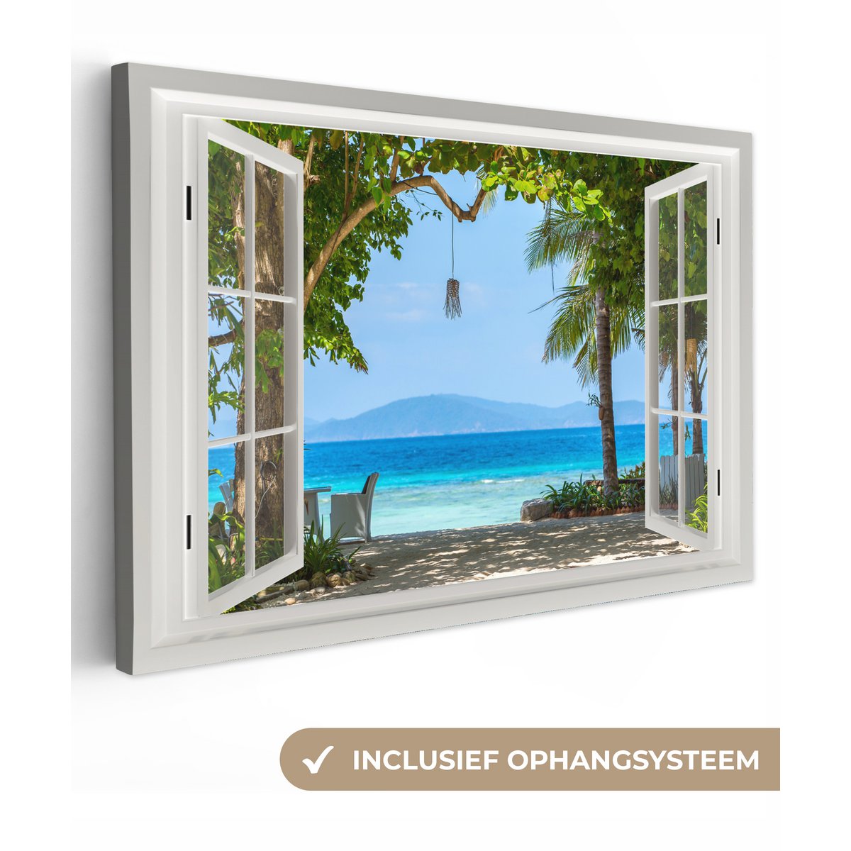 Pintura de lienzo - Decoración de pared - Vista - Boom - Sea - Palmada - Colinas - Playa - Azul