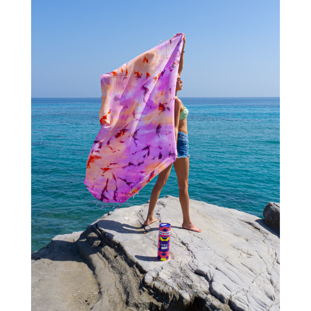 TOWEL TO GO TIE DYE Beach Towel 180x100 cm | Quick Dry | Purple / Orange | with Gift Box