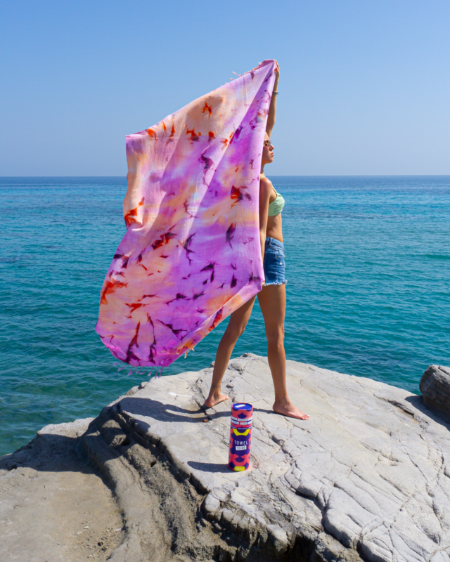 TOWEL TO GO TIE DYE Beach Towel 180x100 cm | Quick Dry | Purple / Orange | with Gift Box