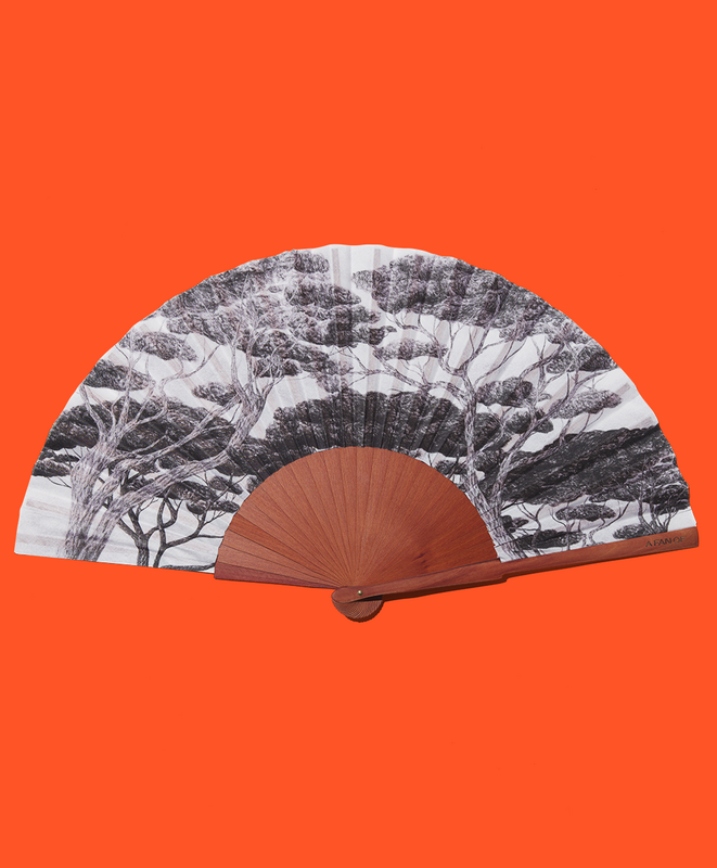 Hand fan CHARCOAL FOREST  - 27 cm - white and black