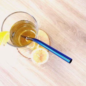 CURVED stainless steel straw - BLUE