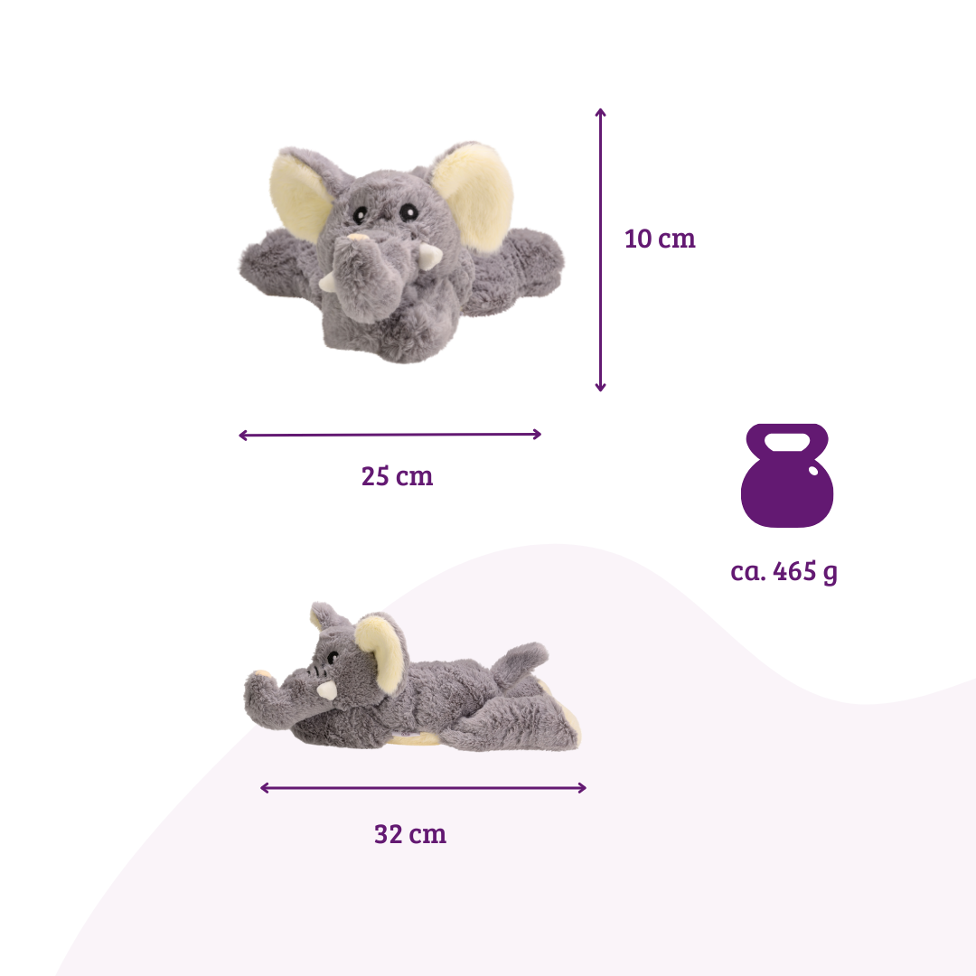 Heat cushion, the natural hot water bottle as a large elephant cuddly toy with organic millet filling and health herbs