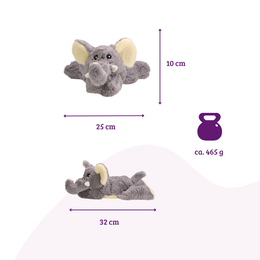 Cuscino termico, la borsa dell'acqua calda naturale come grande peluche a forma di elefante con imbottitura di miglio biologico ed erbe salutari
