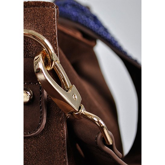BOHO IBIZA BAG - Sapphire blue shoulder strap (70cm) + Suede bag (Cocoa)