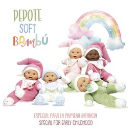Soft, cuddly bamboo display dolls in a variety of pastel colors and styles, perfect for babies and young children.