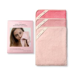  Pink microfiber face towels set, soft textured fabric, cherry blossom design, three-piece collection