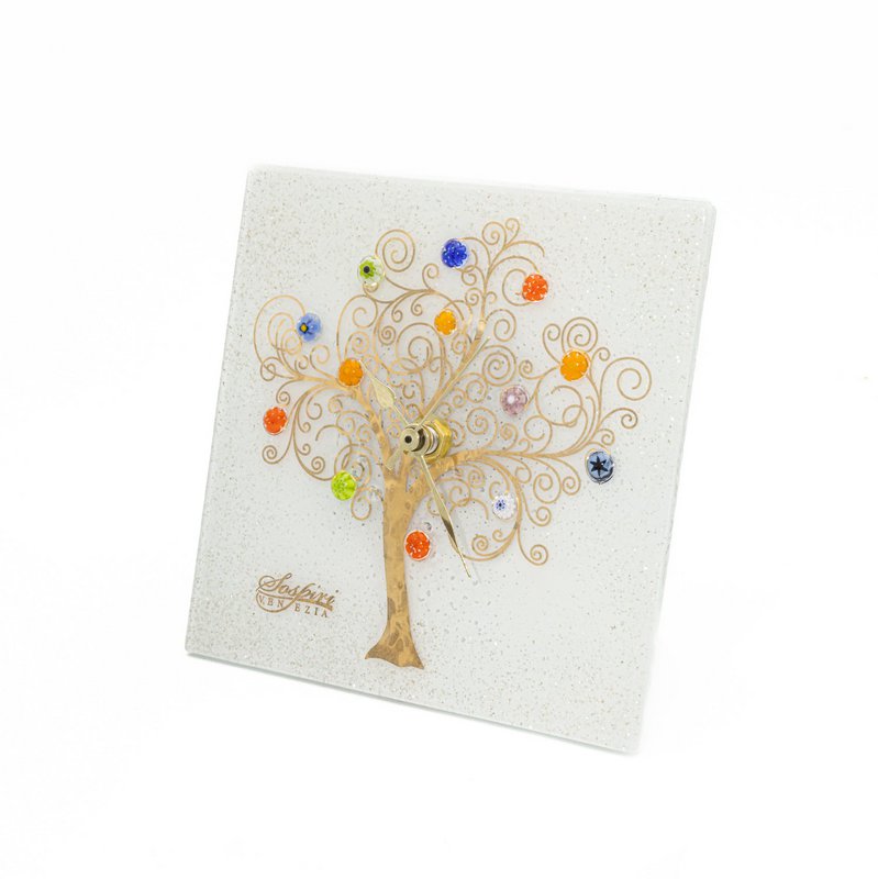 Square wall watch in Murano glass, favor gift idea, golden gold decoration