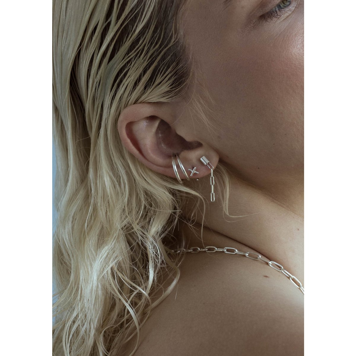 Brooklyn 5 Links Stud Earrings Silver