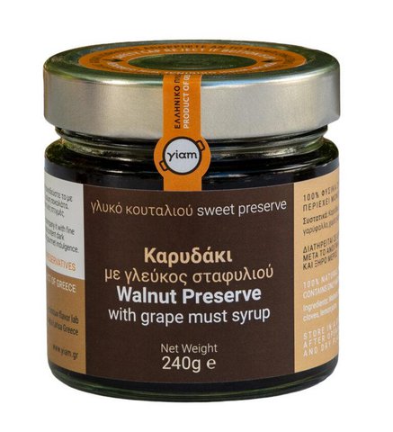 YIAM Griechischer traditioneller handgemachter Löffeldessert Walnuss mit Traubenmost, 450 g, limitierte Auflage
