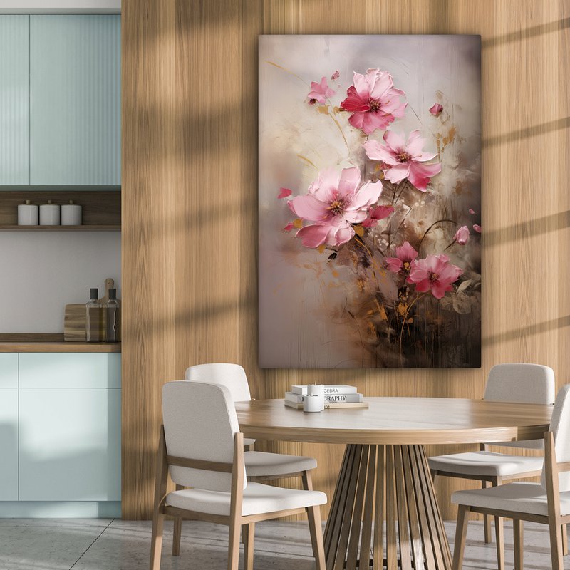 Lærredsmaleri - vægdekoration blomster - lyserød - kunst - akvarel - vægdekoration stue - soveværelsesdekoration - værelse tilbehør - lærredsmalerier