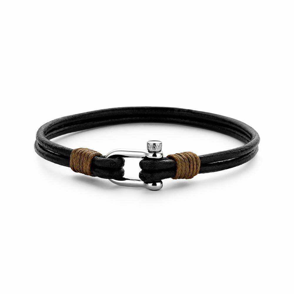 Mørkebrunt læderarmbånd med rustfrit stål