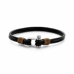 Mørkebrunt læderarmbånd med rustfrit stål