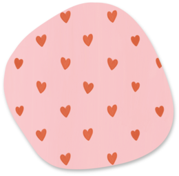 A pink mouse pad with a repeating pattern of red hearts.