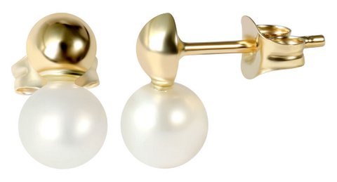 333/- Gold stud earrings with cultured pearl Ø 5 mm, yellow gold, 8 carat