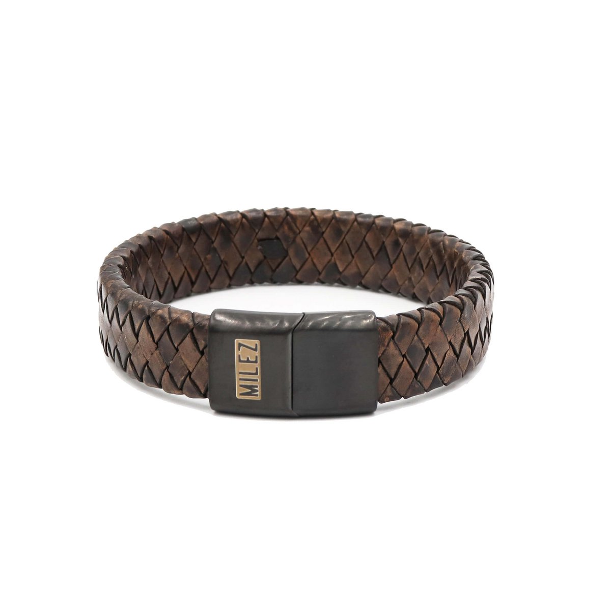 Leather men's bracelet brown - black closure