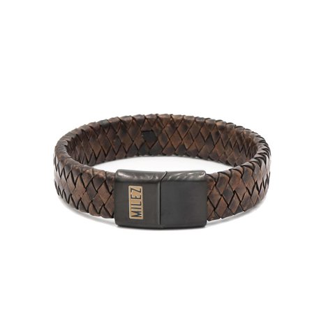 Leren heren armband bruin - zwarte sluiting