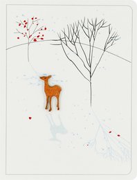 Deer and trees card with red berries and bare branches