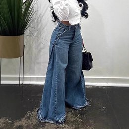 Jean ample à jambes larges, pantalon à cloche et à pompon