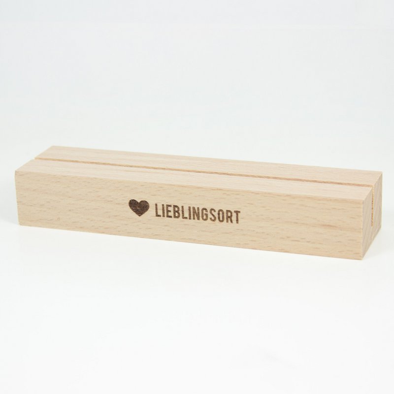 Card stand favorite place made of sustainable beech wood - card holder with heart engraving - maritime home accessory