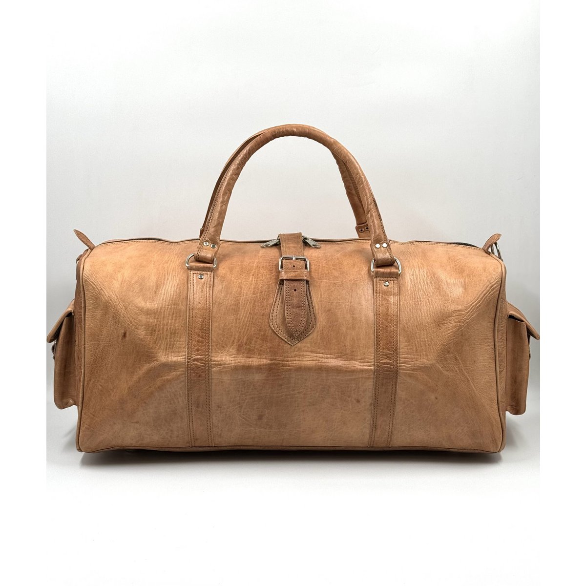 Borsa da viaggio grande in pelle marocchina fatta a mano - Borsone artigianale "Heritage" in marrone naturale organico