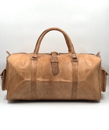 Håndlavet stor marokkansk læder rejsetaske – Artisan "Heritage" duffel i økologisk naturlig brun