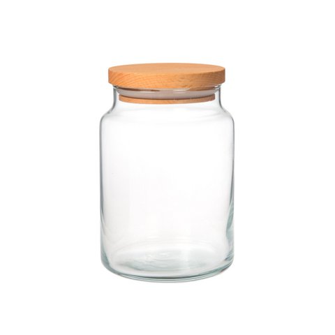 Joy Kitchen glass storage jar with wooden lid 635 cc