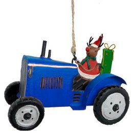  A whimsical ornament depicting a small red gnome figure descending with a parachute. The parachute is blue and white in color, creating a striking contrast against the red gnome. This ornament would make a charming addition to any holiday decor.