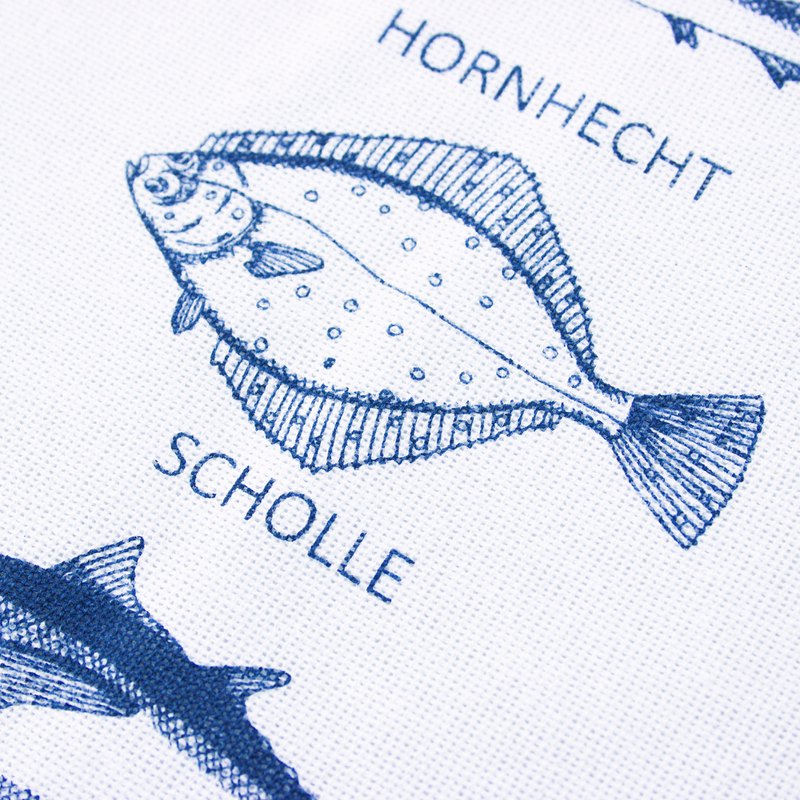 Cotton tea towel "Sea Fish" maritime - blue and white