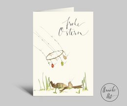 Easter Card | Happy Easter Folded Card | Easter bunny and mobile