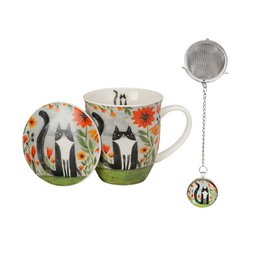 DUO CATS Mug + Infuser with Tag, 400ml, MEADOW, giftbox