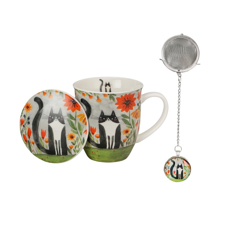 DUO CATS Mug + Infuser with Tag, 400ml, MEADOW, giftbox