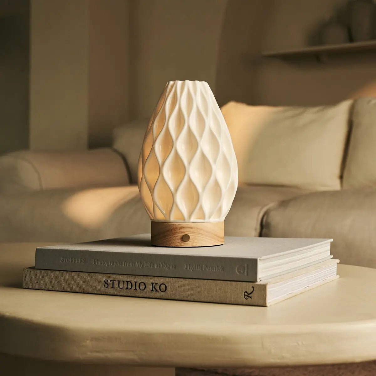 Vela Light Brown Wooden Rechargeable Table Lamp