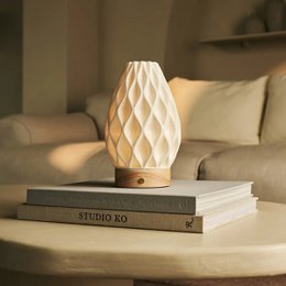 Vela Light Brown Wooden Rechargeable Table Lamp