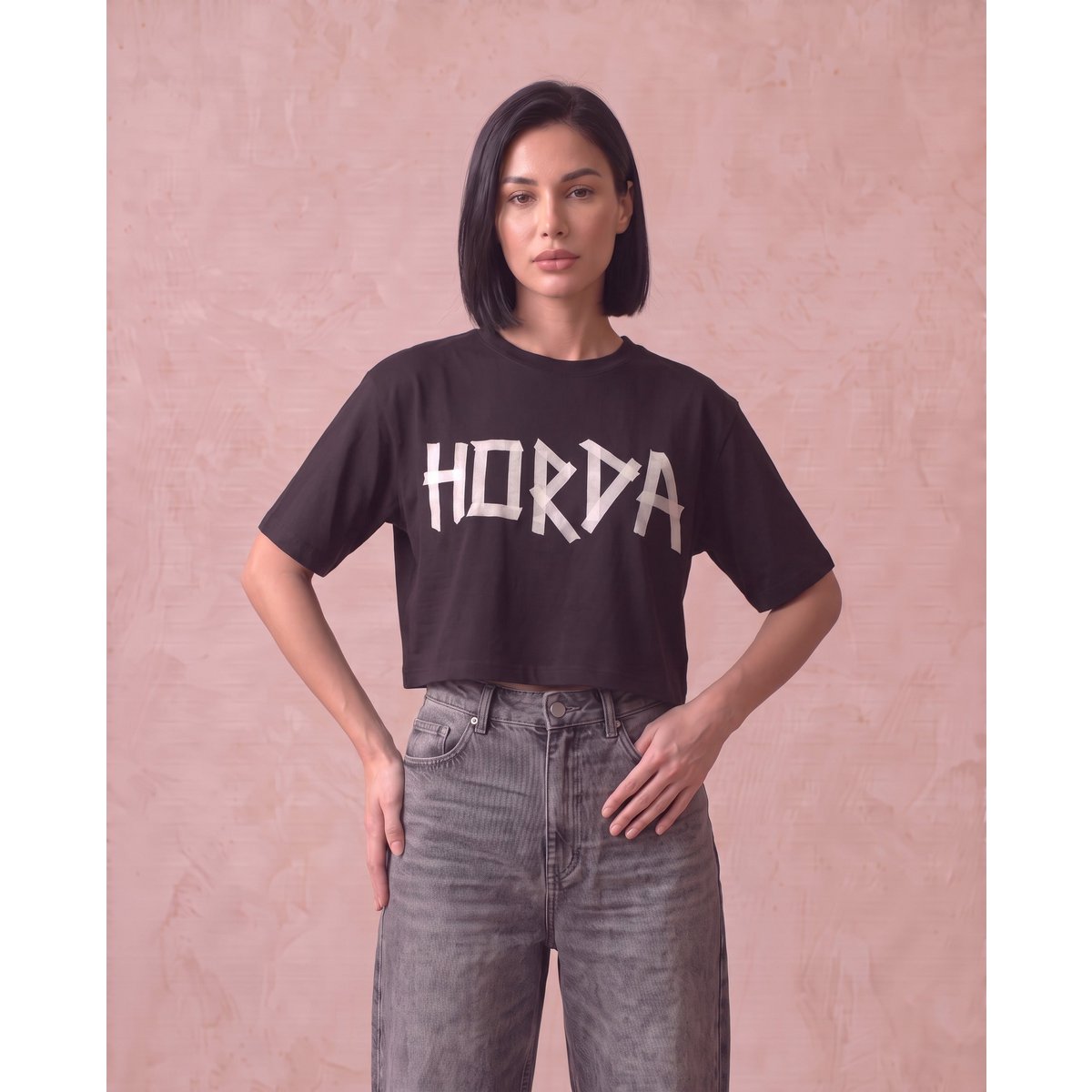 T-shirt Cropped Donna Scotch Nera