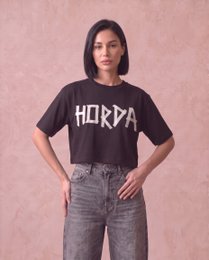 T-shirt Cropped Donna Scotch Nera