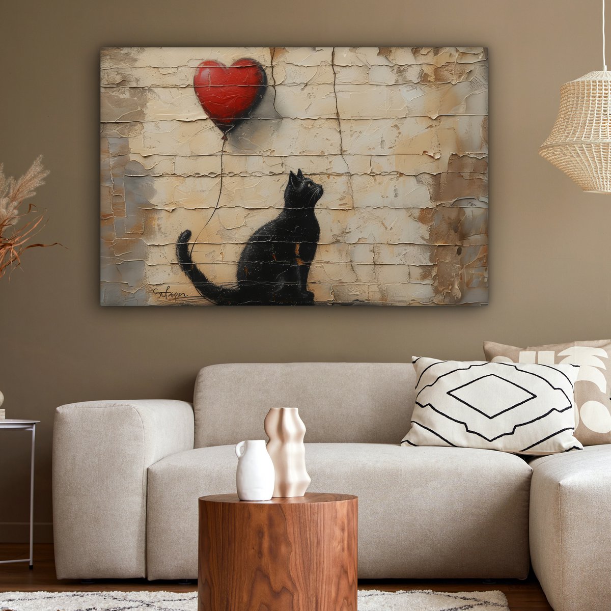 Leinwand Malerei - Wanddekoration Katze - Graffiti - Ballon - Street Art - Zusammenfassung - Wanddekoration Wohnzimmer - Raumdekoration modern - abstrakte Gemälde