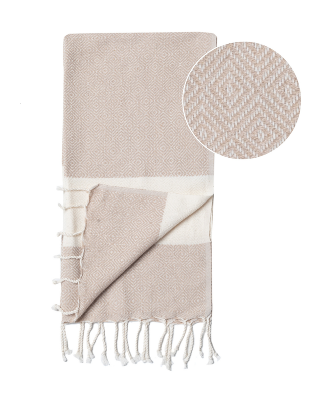 Telo mare Hammam in cotone DIAMANT – Leggero e ad asciugatura rapida – Beige - 180x100 cm